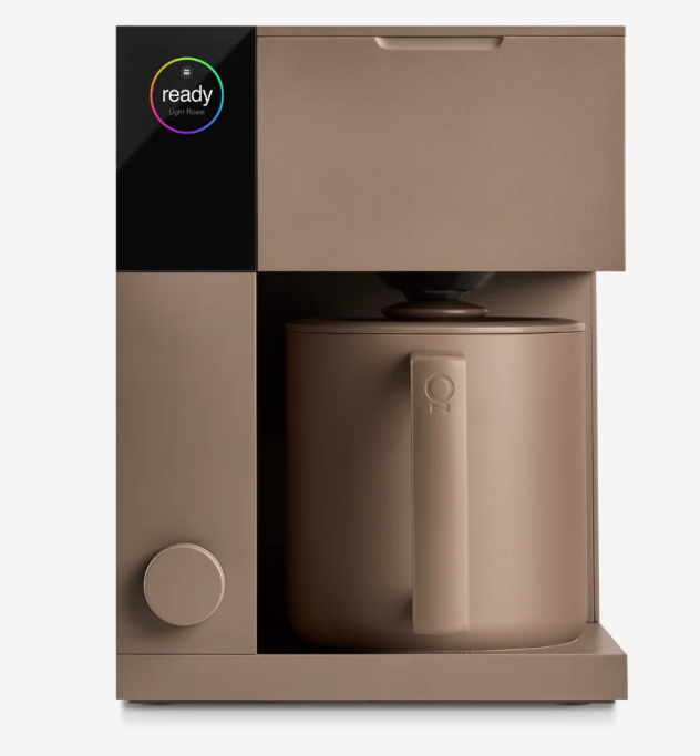 Aiden Precision Coffee Maker in taupe with black display panel and matching carafe